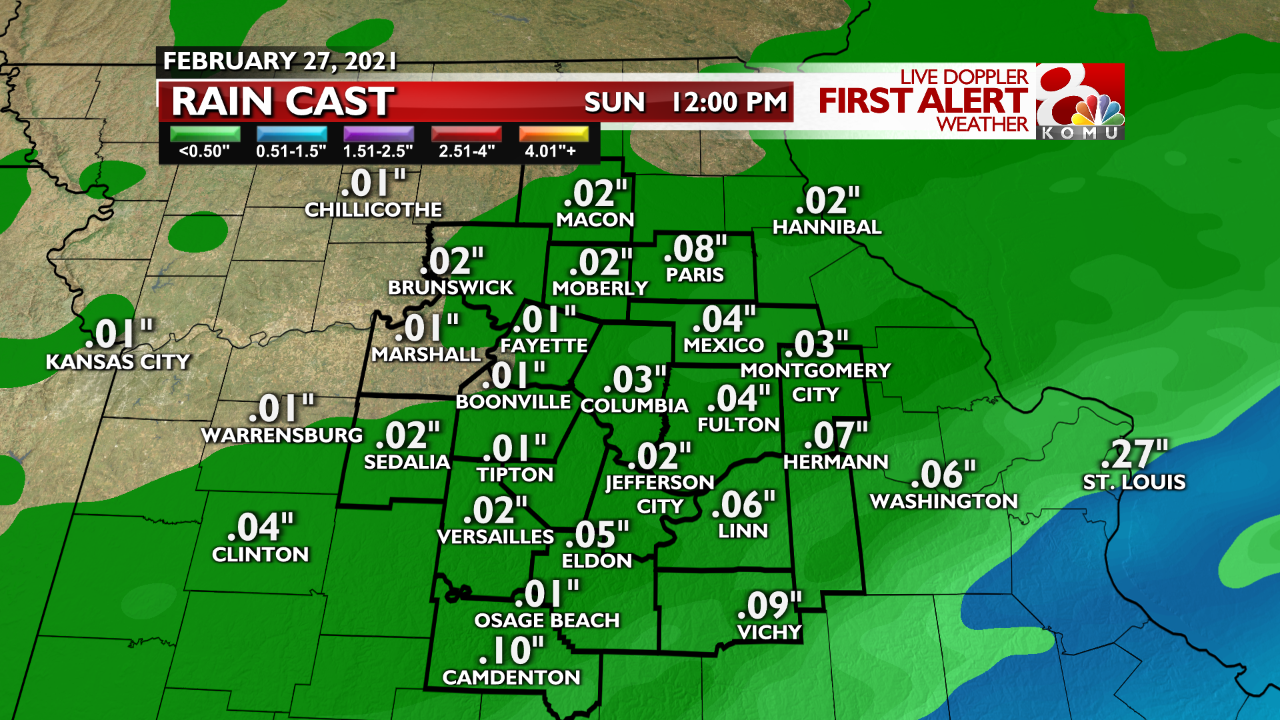 Saturday Night Rain Totals